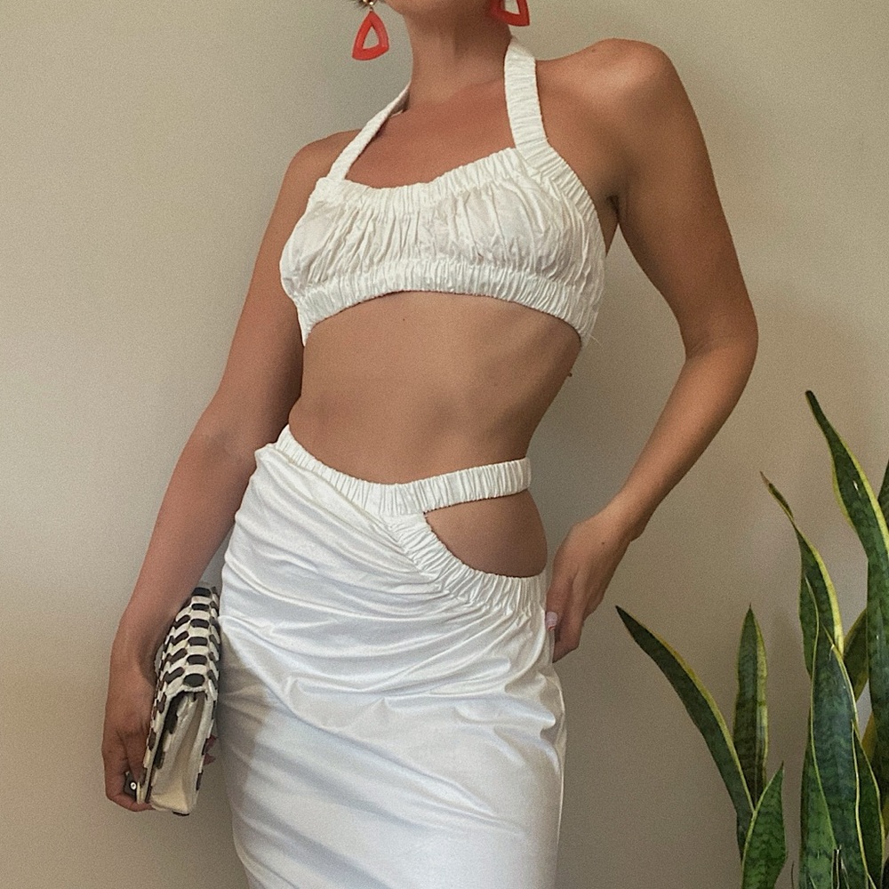 White cotton top & skirt set